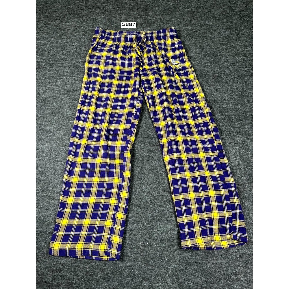 Minnesota Vikings Pajama Sleepwear Womens Medium‎ Blue Yellow Plaid Team Apparel